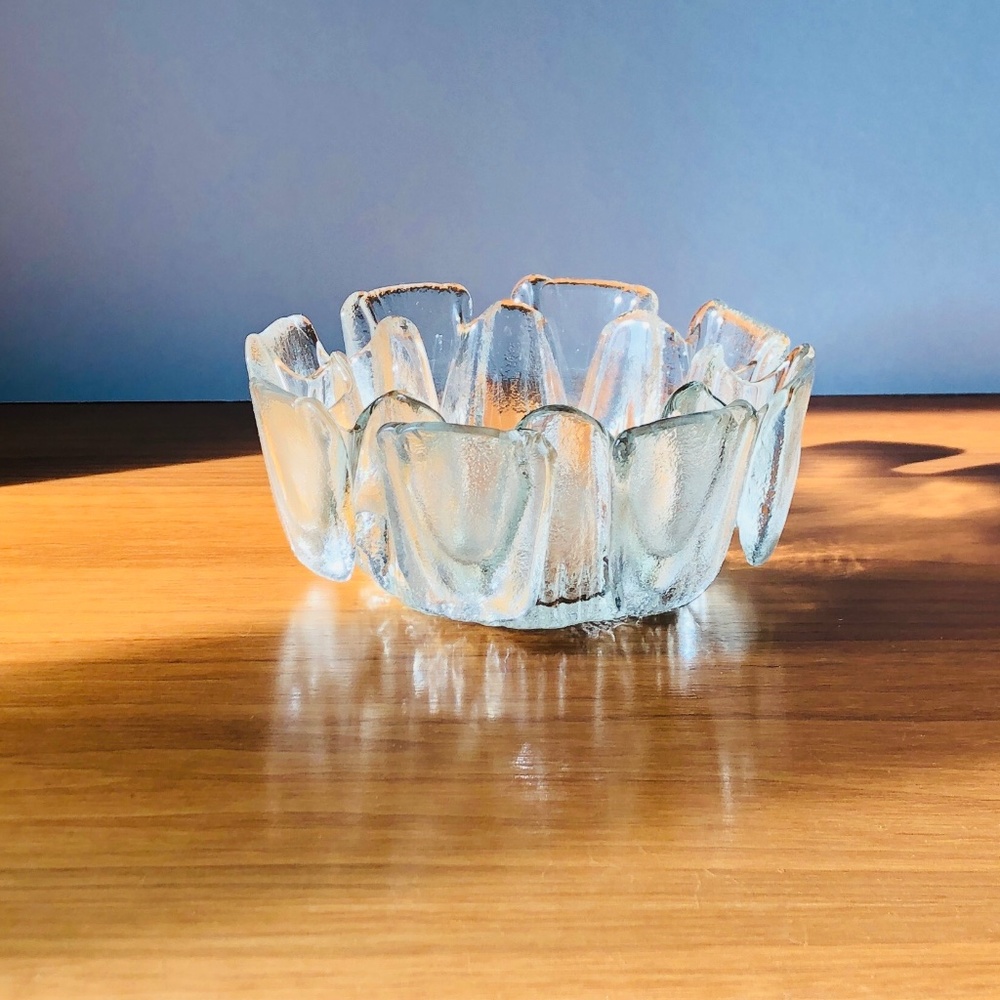 Scandinavian Humppila Ice Glass Textured Bowl, Vintage 1970’s, Made In Finland